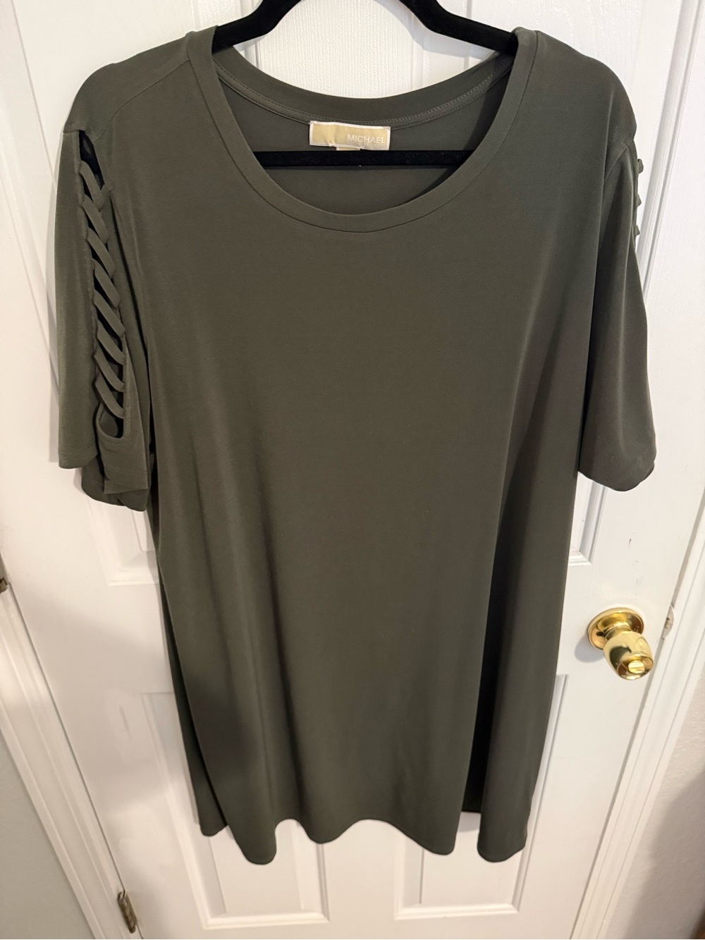 Michael Kors Olive Dress with Braided Sleeve Accents